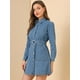 thumbnail image 4 of INSPIRE CHIC Vestido camisero de manga larga con cuello vuelto y cinturón de mezclilla con cinturón para mujer Azul claro M, 4 of 6