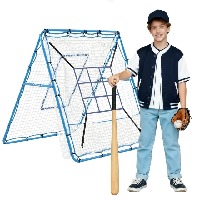 Baseball Nets Training Equipment – Adjustable 9-Zone 5x4ft Pitchback Trainer – Multi-Angle Rebounder Net for Hitting & Pitching Practice – Durable Backyard Training System
