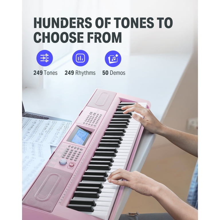 Donner 61-Key Electric Piano Keyboard Beginner Bundle, Pink photo 7