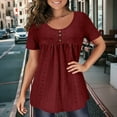 thumbnail image 6 of Ounisa Womens Summer Short Sleeve Tops Solid Casual Crochet Eyelet Shirts Dressy Blouses for Business & Casual Wear, 6 of 7