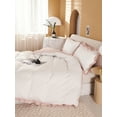 thumbnail image 5 of Move Over White Pink Ruffle Bedding Sets Queen White Pink Reversible Duvet Cover Set Washed Microfiber Pink Girls Ruffled Pattern No Filling, 5 of 8