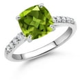 thumbnail image 2 of Gem Stone King 10K White Gold Green Peridot and White Lab Grown Diamond Engagement Ring for Women (2.65 Cttw, Cushion 8MM, Gemstone August Birthstone, Size 7), 2 of 4