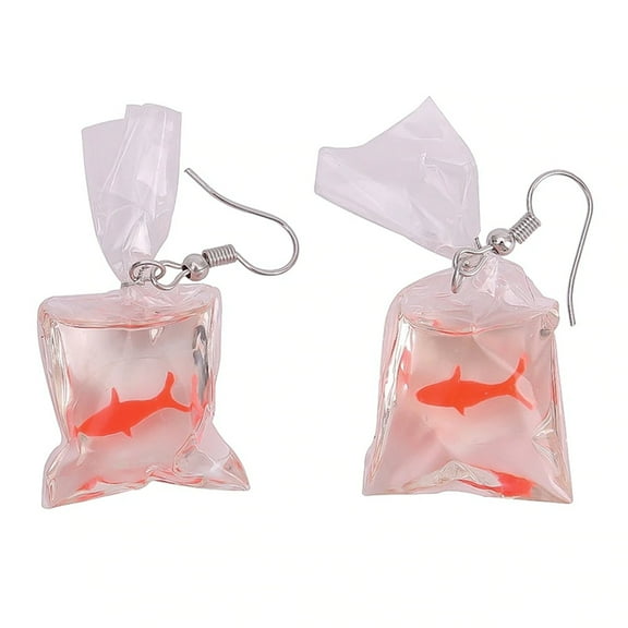 Gold Fish in a Bag Novelty Fashion Dangle Earrings Jewelry-162-F