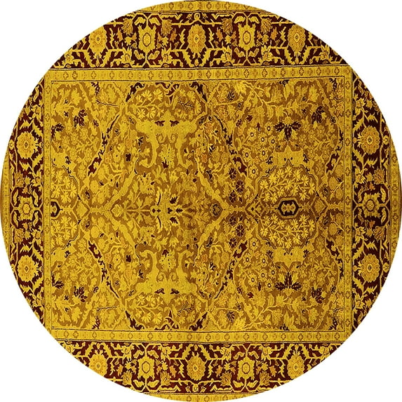 Ahgly Company Indoor Round Oriental Yellow Industrial Area Rugs, 5' Round