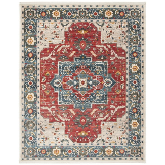 SAFAVIEH Vintage Persian Rosamund Floral Bordered Polyester Area Rug, Red/Blue, 3' x 5'