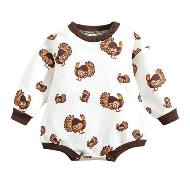 aDJFDGT Tout-Petits Garçons Bébés Filles Garçons Dinde Action de Grâce Automne Manches Longues Barboteuse Justaucorps Vêtements