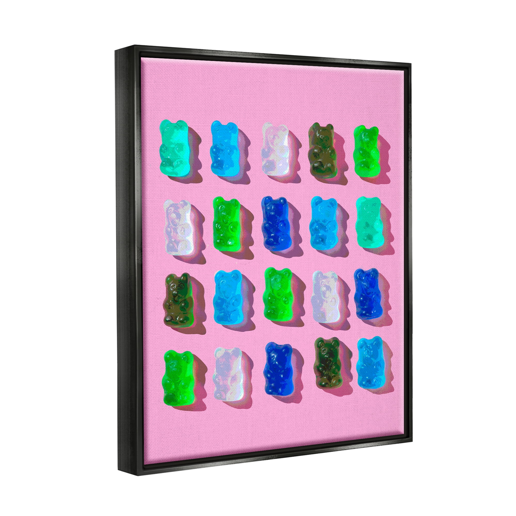 Stupell Industries Gummy Candy Bears Pattern Food & Beverage Painting Black Floater Framed Art Print Wall Art, 17 x 21