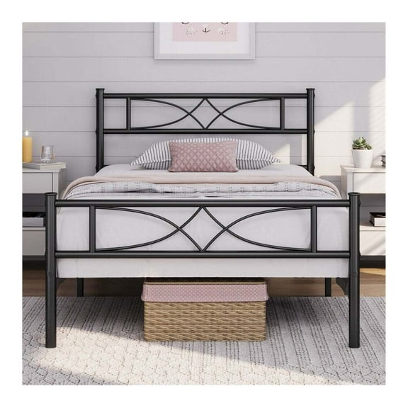 SKTPI Metal Bed frame Platform Bed with Curved Design Headboard Twin/Full/Queen(Twin)