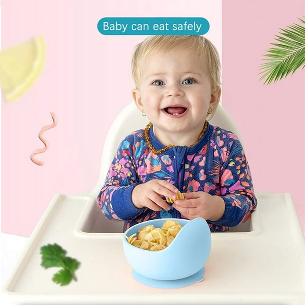 Bol à ventouse pour enfant avec cuillère, ensemble de cuillères à ventouse  en silicone sans BPA pour bébé, bol pour bébé avec ventouse souple,  protection antichute anti-dérapante (bleu) 