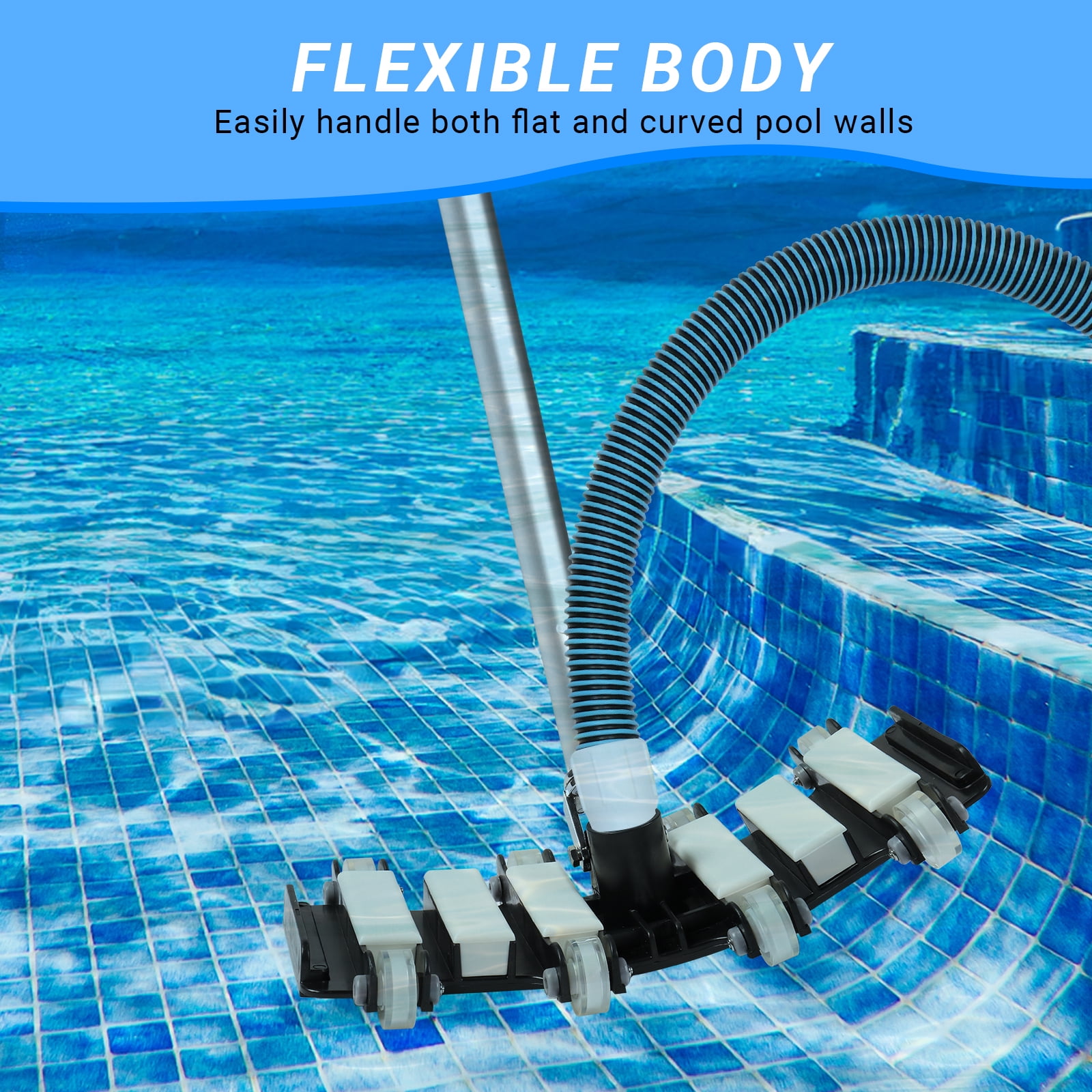 Ktaxon Swimming Pool Vacuum Head, Rectangle Pool Vacuum Head with Wheels, Black&White