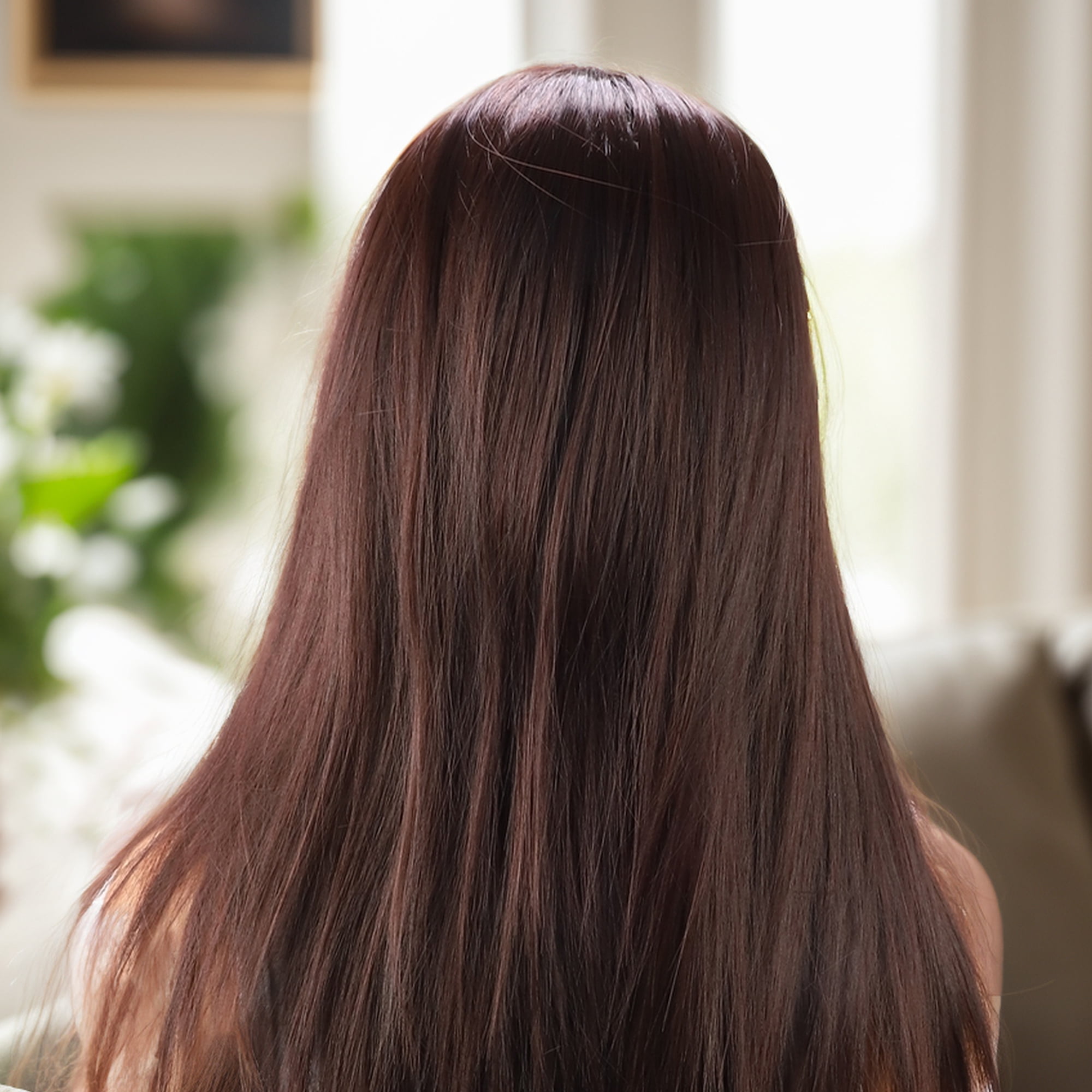 Unique Bargains 1 Pc Straight Long Hair Hair Wig High Temperature Fiber 22in Human Wig Deep Brown for Women