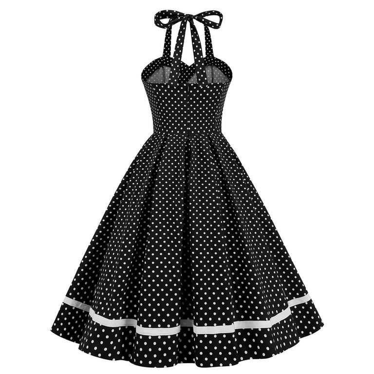 DailyTrove Women's Polka Dot Halter Dress-Sleeveless-Fit &  Flare-Polyester-for 1950s Theme Event/Summer Party-Vintage Style -  Walmart.com