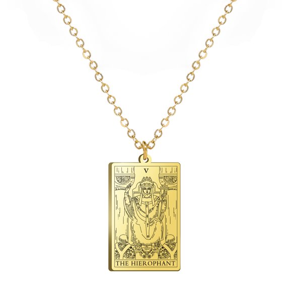 TEAMER Stainless Steel Tarot Cards Necklace Vintage Tarot Jewelry Good Luck Amulet Pendants for Women