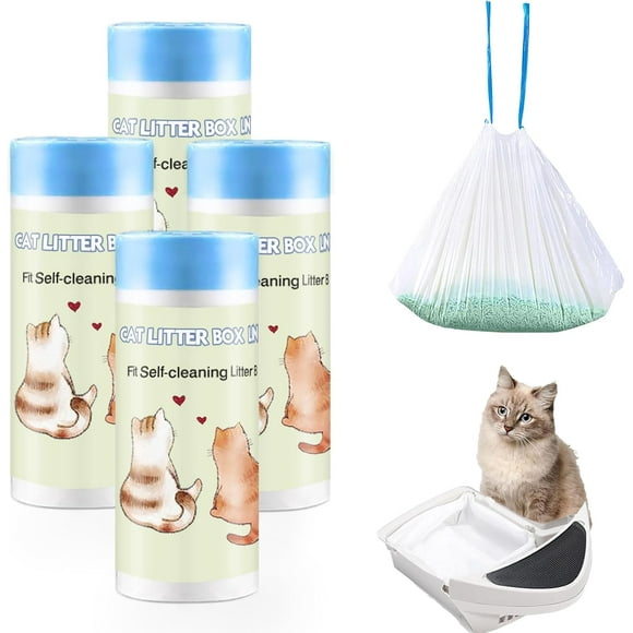 AIR-100 Count Self-Cleaning Cat Litter Box Liners Compatible with Litter Robot Automatic Cat Litter Box 3 & 4, Drawstring Heavy Duty Cat Litter Bags, 7-9 Gallon Trash Bag (4 Roll)