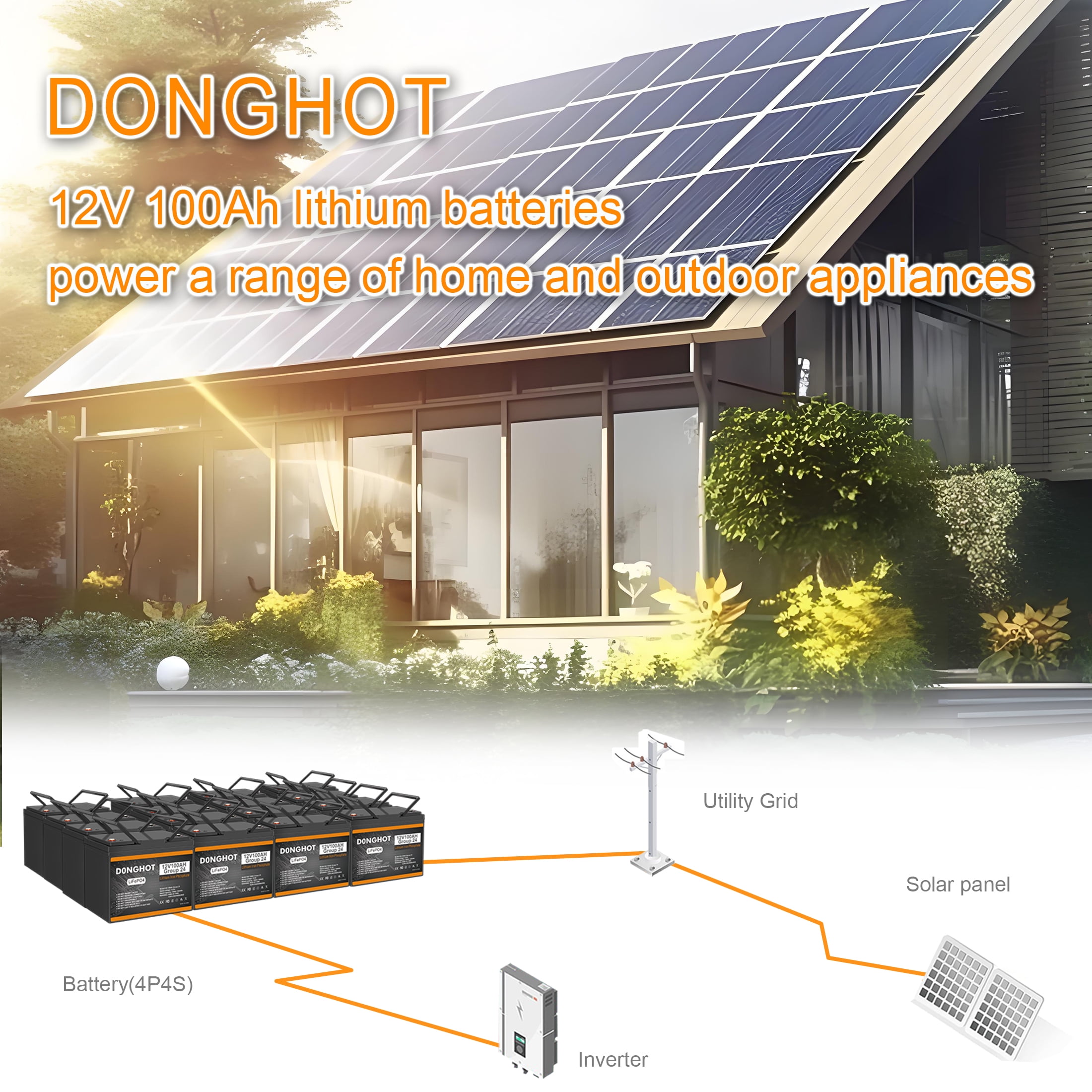12V 100Ah LiFePO4 Lithium Battery,100A BMS,15000 Deep Cycles,D0NGHOT Battery for RV,Solar,off-Grid,Marine,Backup Power