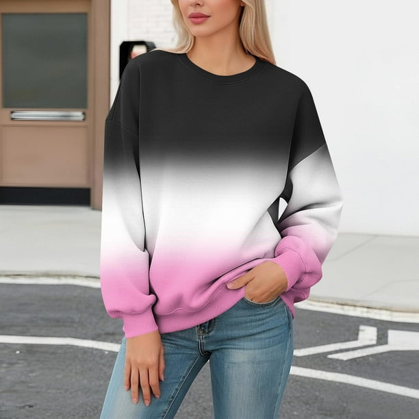 Xuyuer Women's Fashion Printed Long Sleeve Loose Blouse, Round Neck Hoodless Sweatshirt for Casual Spring Wear, Weekend Outings and Cozy Layering