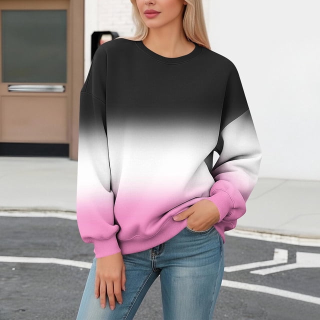 Xuyuer Women's Fashion Printed Long Sleeve Loose Blouse, Round Neck Hoodless Sweatshirt for Casual Spring Wear, Weekend Outings and Cozy Layering