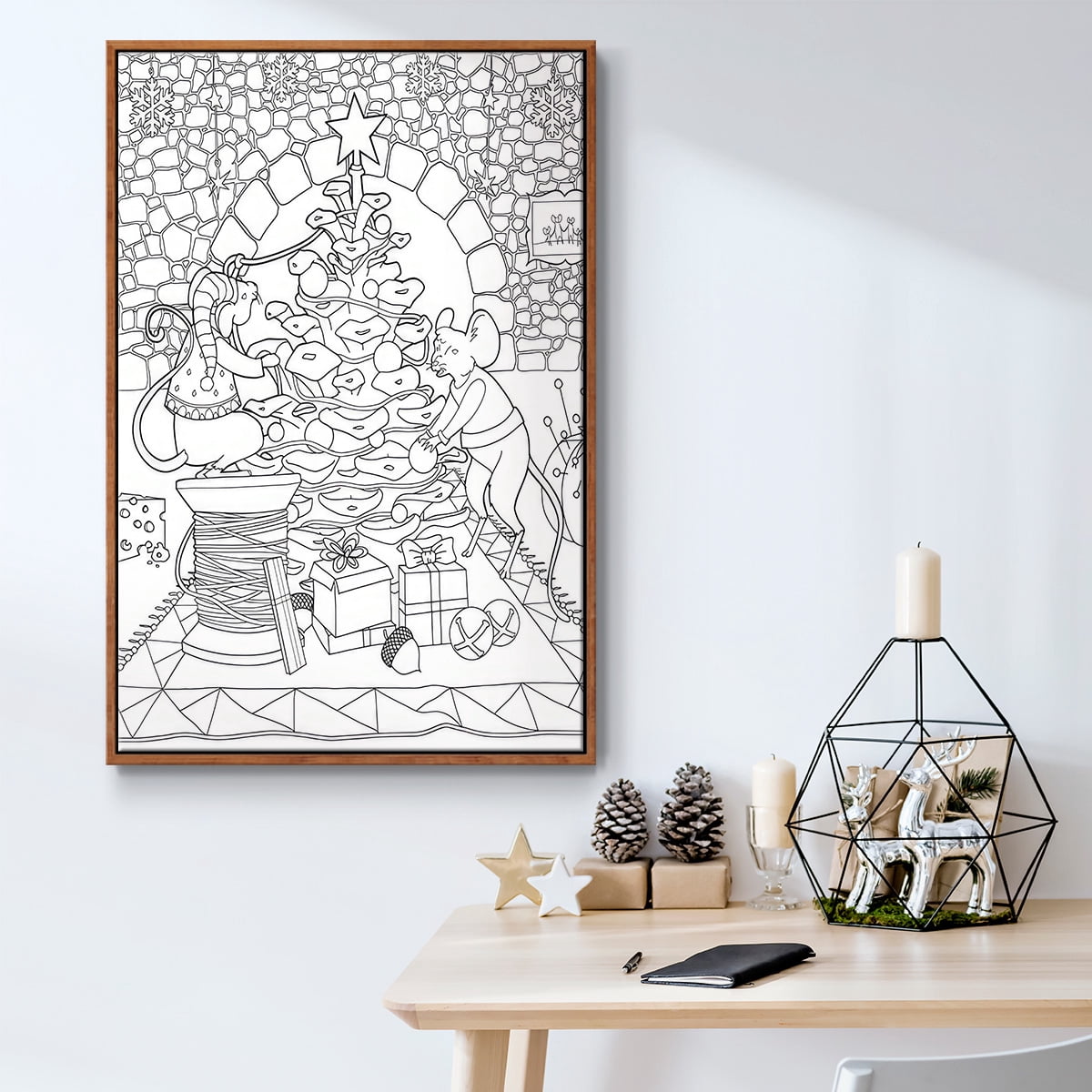 Creatures Stirring - Framed Gallery Wrapped Holiday Canvas - 17 x 25 - Rosewood Frame