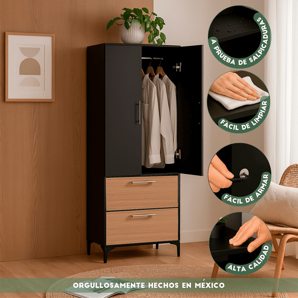 Closet, Armario, Ropero organizador, 2 puertas y zapatera Negro