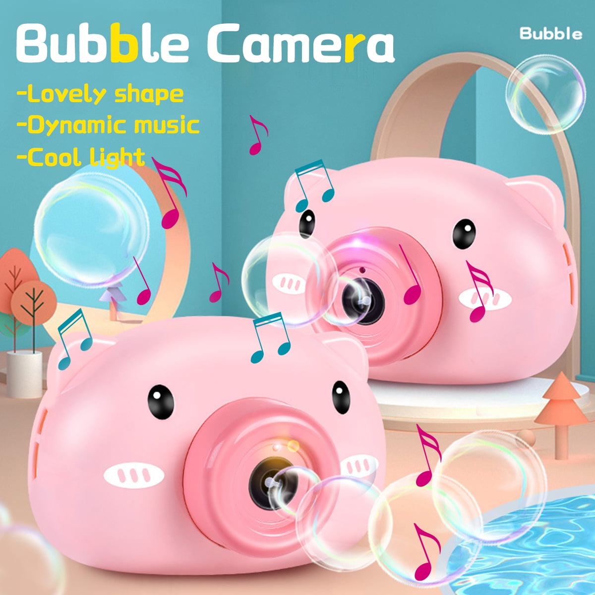 Pig Cartoon Bubble Camera Toy Machine Music Lights Party Automatic Soap