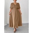 thumbnail image 4 of Plus Size Khaki V-Neck Short Sleeve Casual Midi Dress, 4 of 6