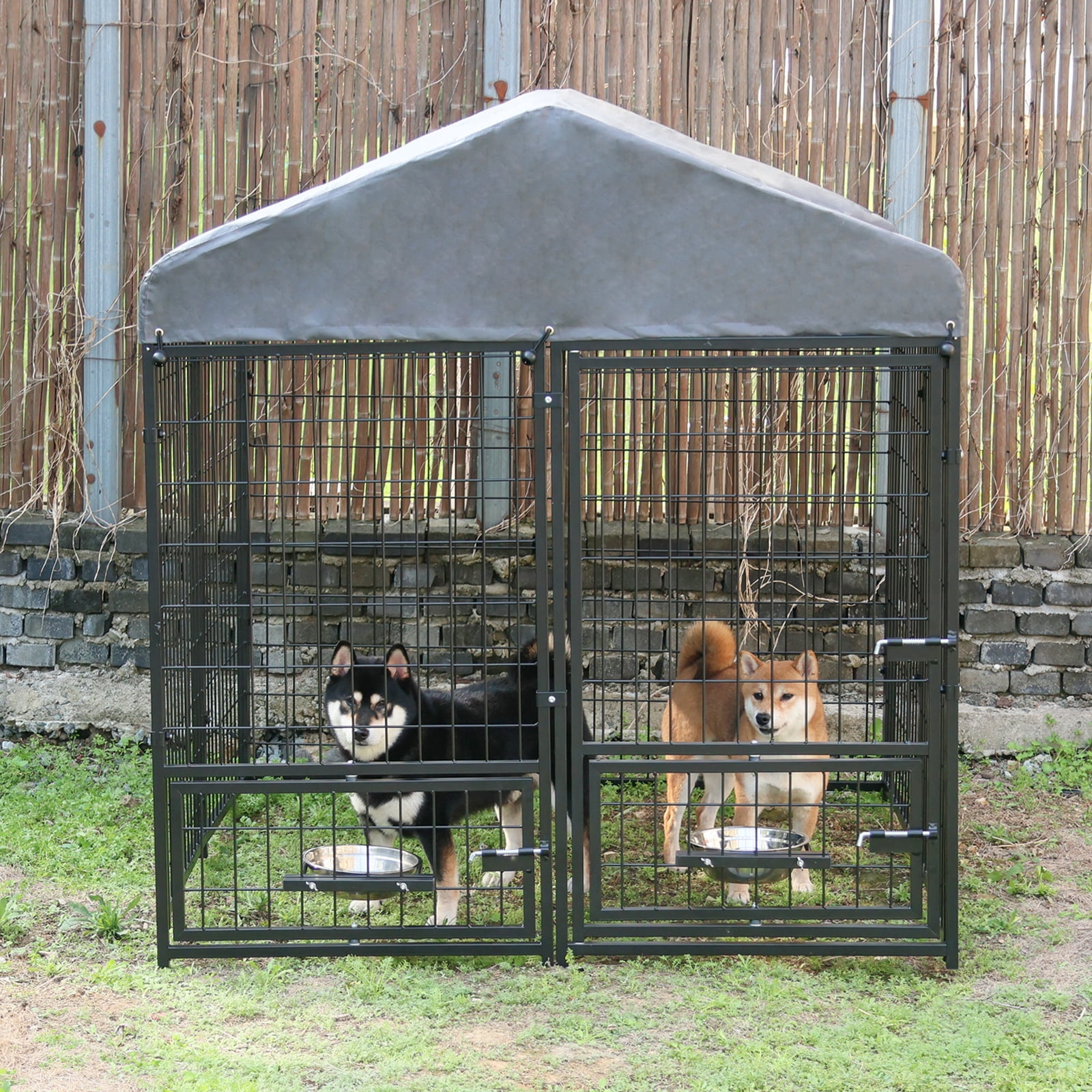 Dog Kennel Outdoor with Roof,4.5 x4.5 x4.9 ft Large Metal Dog Enclosure with Lockable Door for Small/Medium Dogs