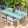 thumbnail image 2 of Teal Summer Coastal Table Cloths for 3 Foot Rectangle Tables, Modern Ocean Waves Starfish Shell Patio Waterproof Elastic Fitted Tablecloths, Washable Rectangular Table Cover for Camping, 2 of 8