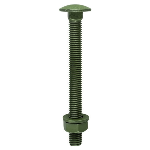 Timco - Carriage Bolts Hex Nuts & Form A Washers - Dome - Exterior - Green (Size M10 x 100 - 10 Pieces)