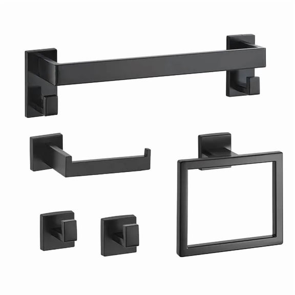5-Piece Matte Black Bathroom Hardware Set,Stainless Steel Towel Bar,Towel Rack,Robe Hooks,and Toilet Paper Holder-Wall Mounted Accessories for Modern Bathrooms