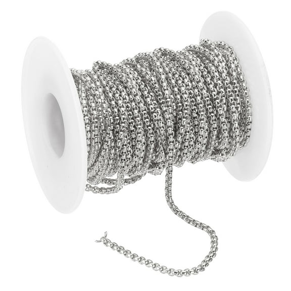 Uxcell 16.4Ft Box Chain Roll, 2.5mm Width Cable Square Box Link Chains Bulk Jewelry Extender Chain for Jewelry Making DIY Craft Necklaces Bracelet, Silver Tone