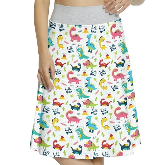Women's Dinosaur Happy Theme Hello Dino A-line Printed Skirt Casual Wear, M, Multicolor, by Ambesonne