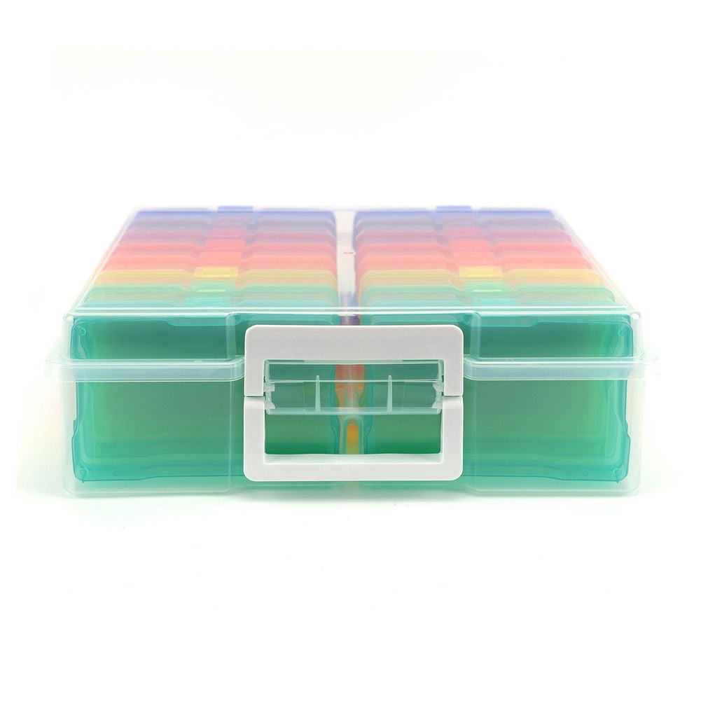 KYAIGUO Photo Storage Box with 16 PCS Color 4*6 Photo Box, Plastic Clear Craft Organizers and Storage with Handle for Photos,Picture