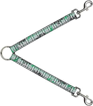 Buckle-Down Dog Leash Splitter Plaid Curls White Black Gray Green 1 Foot Long 1 Inch Wide