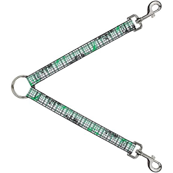 Buckle-Down Dog Leash Splitter Plaid Curls White Black Gray Green 1 Foot Long 1 Inch Wide