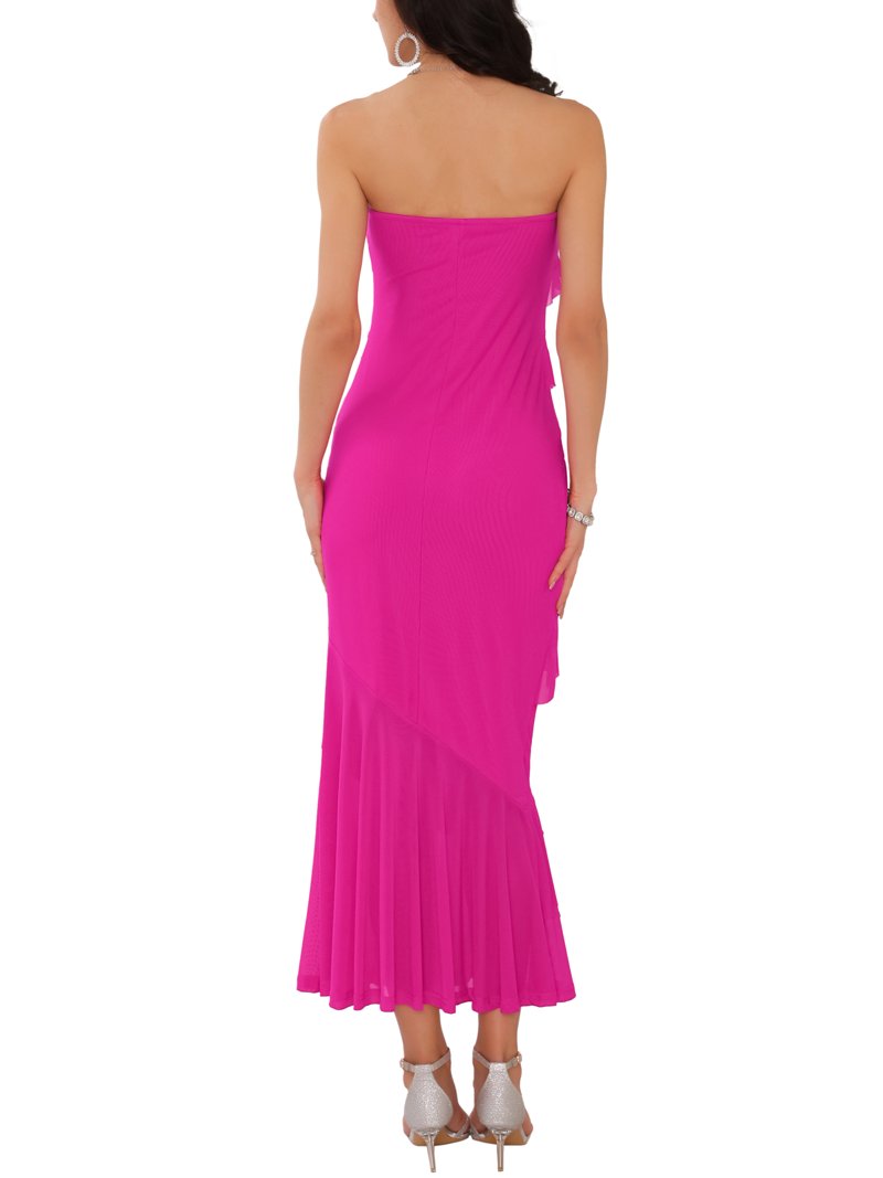 pink summer cocktail dress Inspire Chic Women's Summer Cocktail Dress Tube Top Ruffled Tiered Maxi Strapless Dresses M Hot Pink, Size: Medium