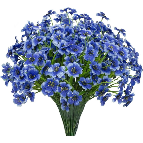12 Bundles Artificial Flowers Outdoor UV Resistant Fake Violet Flowers No Fade Faux Plastic Plants Garden Home Wedding Farmhouse Decor (Blue)