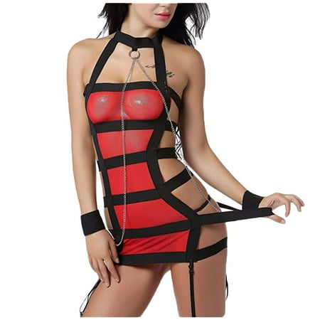 

Huachen New Women Bandage Lingerie Hollow Out Backless Sleepwear Underwear With Garter