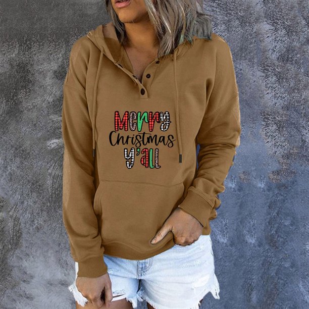 Pntutb Mujeres Mangas Largas Impresión Casual Cuello Redondo Sudadera Suelta Con Capucha Cordón Bolsillo tops Pntutb Pntutb-802