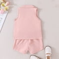 thumbnail image 5 of Edvintorg 4-8Years Summer Kids Clothes Girls Solid Color Sleeveless Turn Down Collar Button Jacket + Halter Top + Shorts Three-Piece Set School Girl Outfit for Kids, 5 of 5