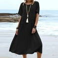 thumbnail image 4 of CHOK Robe Midi Décontractée en Coton et Lin pour Femmes Col Rond Manches Courtes Été Coupe Ample Robes Fluides Confortables Grande Taille, 4 of 7