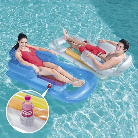 Premium Recliner Pool Lounger Float, Tanning Pool Float with Backrest and Cup Holder, Inflatable Pool Floats Adult with Fast Inflation, Swimming Mattress for Summer, Beach, Swimming Pool, 63*33in