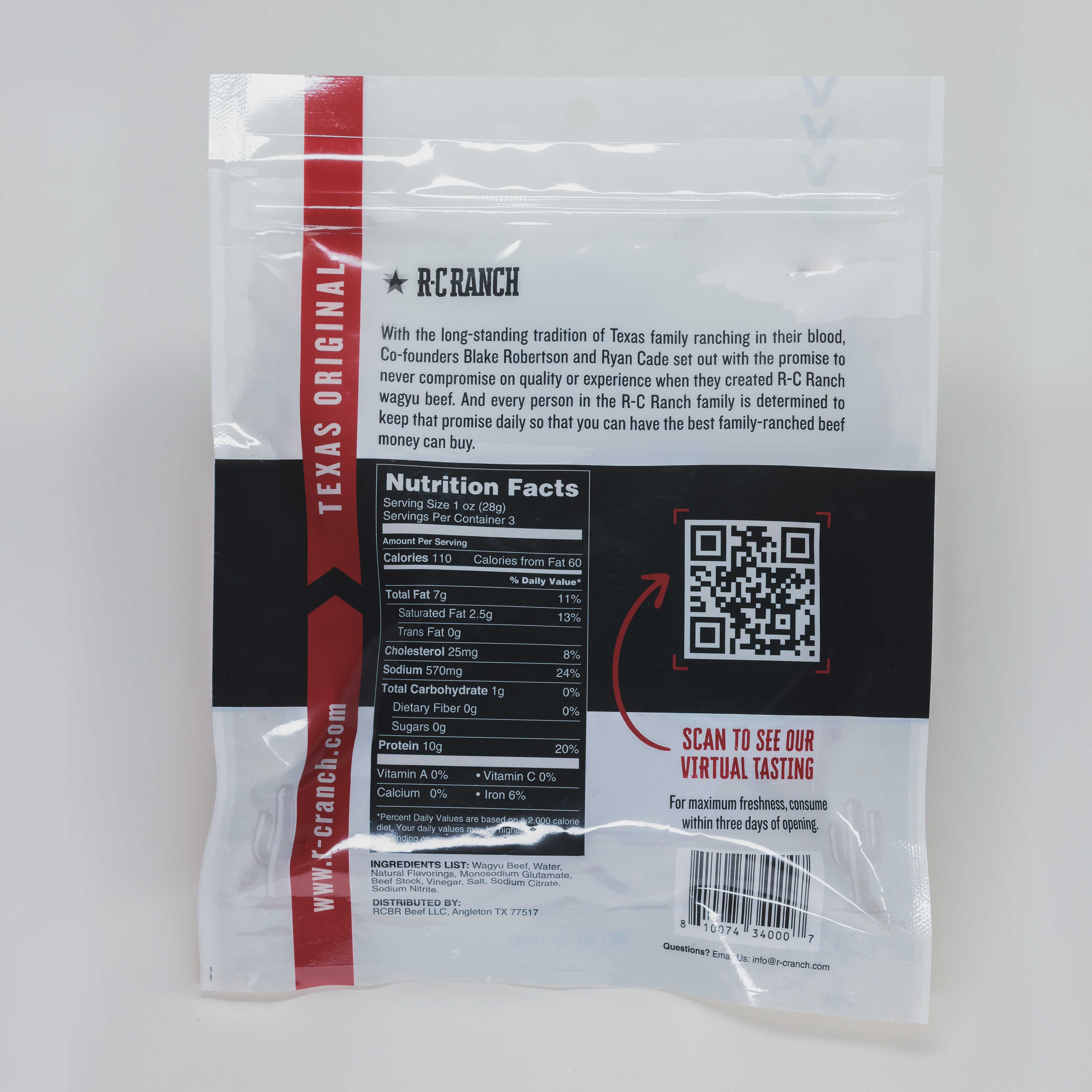 (12 pack) R-C Ranch Wagyu Beef Jerky-Original, 3oz Bag