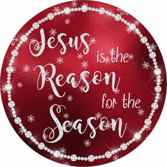 Vintage Round Vintage Aluminum Sign Jesus Is The Reason For The Season Sign Religous Sign Wreath Sign Winter Signs Metal Round Wreath Craft Embellishments Wall Art Poster Cafe Pub Plaque 8"x8"