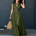 thumbnail image 5 of Aimik Womens Belted Collared Maxi Shirt Dress Sleeveless V Neck Loose Fit Summer Vacation Beach Long Dresses with Pockets, 5 of 6