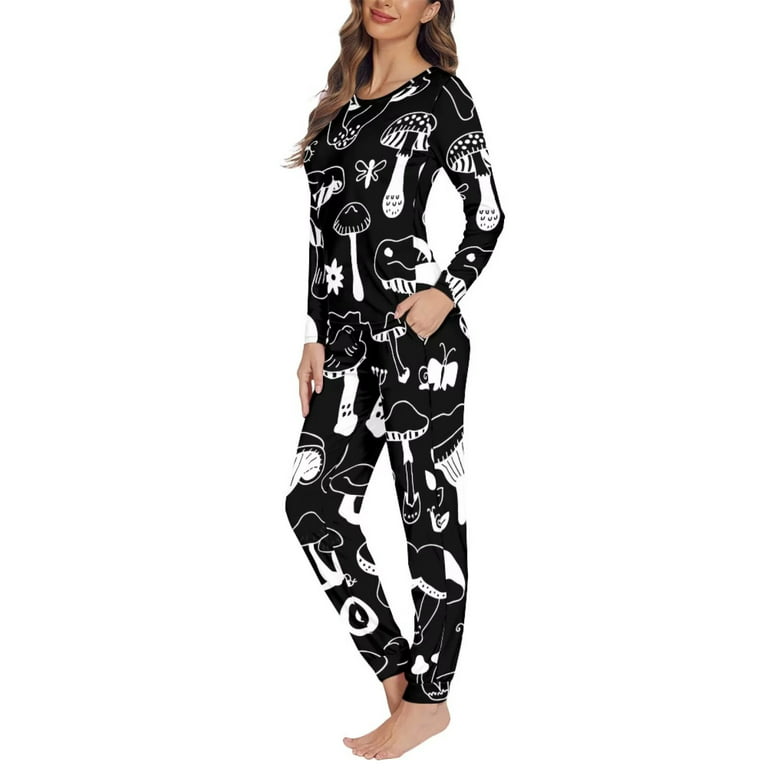 Renewold Warm Pajamas for Women Winter Fall Sweatpants Mushrooms Print  Pajamas Top and Pants Long Sleeve Crew Neck Cozy Pajama Set Size XL