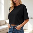 thumbnail image 3 of MLCDZ Women 3/4 Sleeve Cropped T-Shirts Drop Shoulder Crew Neck Crop Tops Casual Loose Fit Summer Solid Color Basic Tees Beach Vacation Tops, 3 of 10