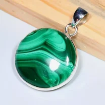 NATURAL GREEN MALACHITE -925 STERLING SILVER GEMSTONE ANTIQUE DESIGN ROUND PENDANT JEWELRY