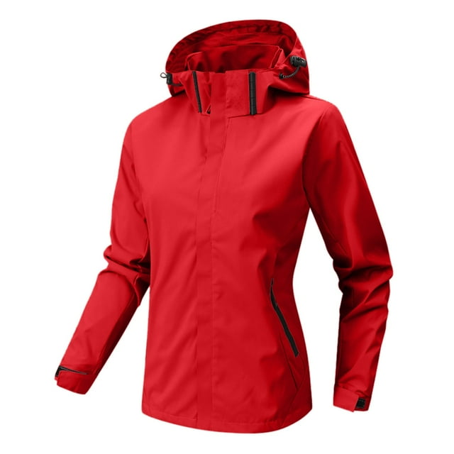 Bmisegm Ladies Solid Color Windproof Spring and Autumn Couples with Soft Jacket Windbreaker Womens Coats Red XXXL