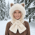 thumbnail image 3 of Tumao Scarf Hat with Fox Ears, Hooded Warm Scarf Fluffy Soft Bear Warmer Neck, Winter Cozy Gifts, 3 of 7