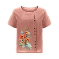 thumbnail image 3 of Camisetas de Manga Corta para las Mujeres Botón de Impresión Casual Cuello Redondo Camiseta Superior, Blusas para las Mujeres Casual, 3 of 4